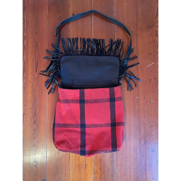 Denim & Supply Ralph Lauren Fringe Crossbody Bag Buffalo Plaid Wool & Leather - Picture 6 of 9